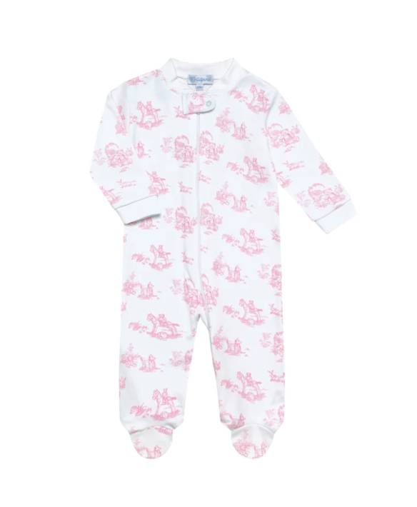 Pink Toile Zipper Footie