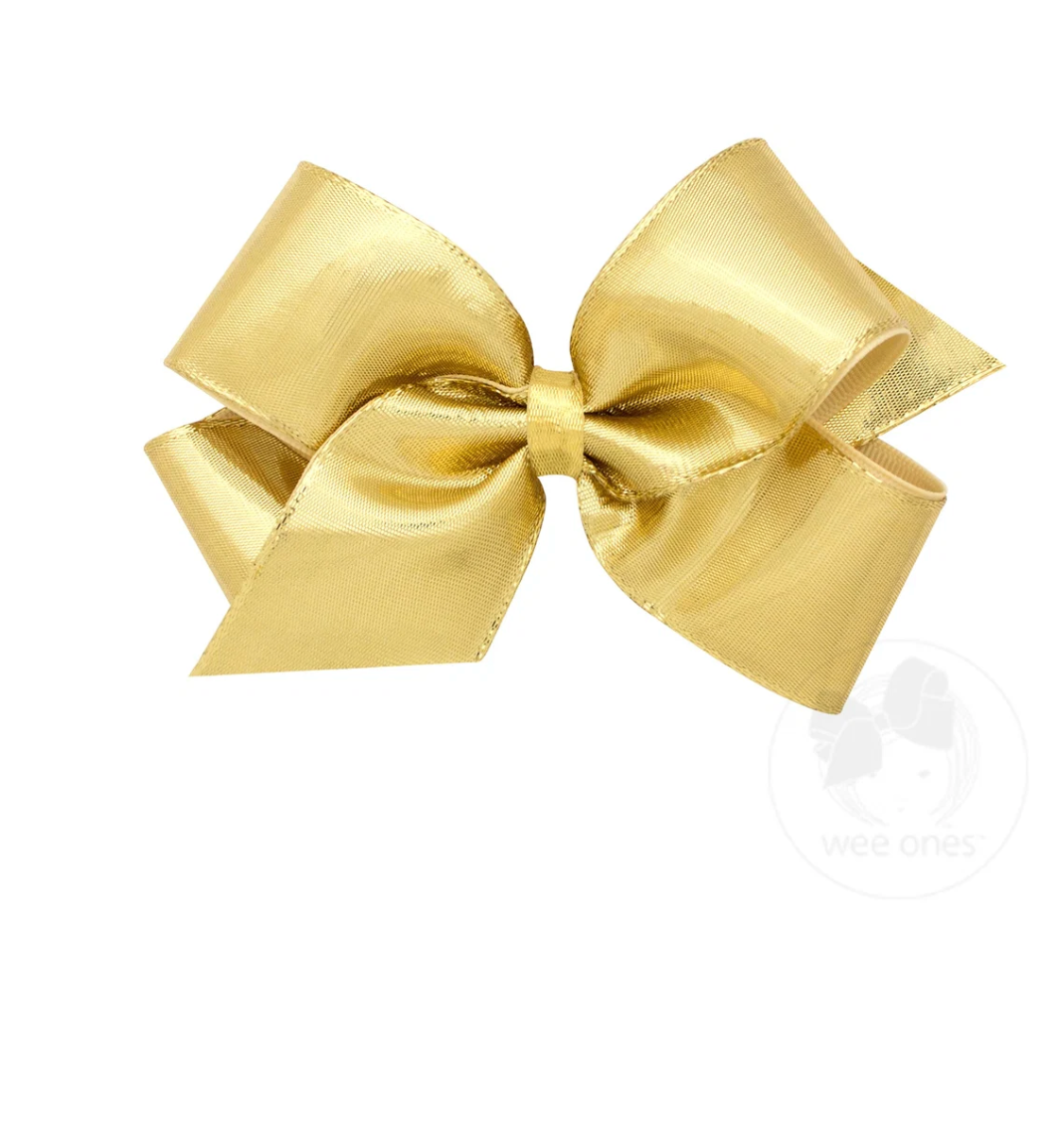 Medium Gold Metallic Overlay Girls Hair Bow