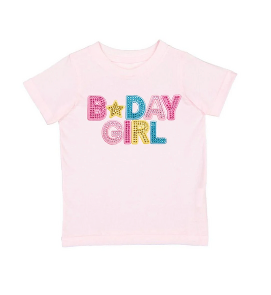 Birthday Girl Rhinestone Patch Short Sleeve T-Shirt