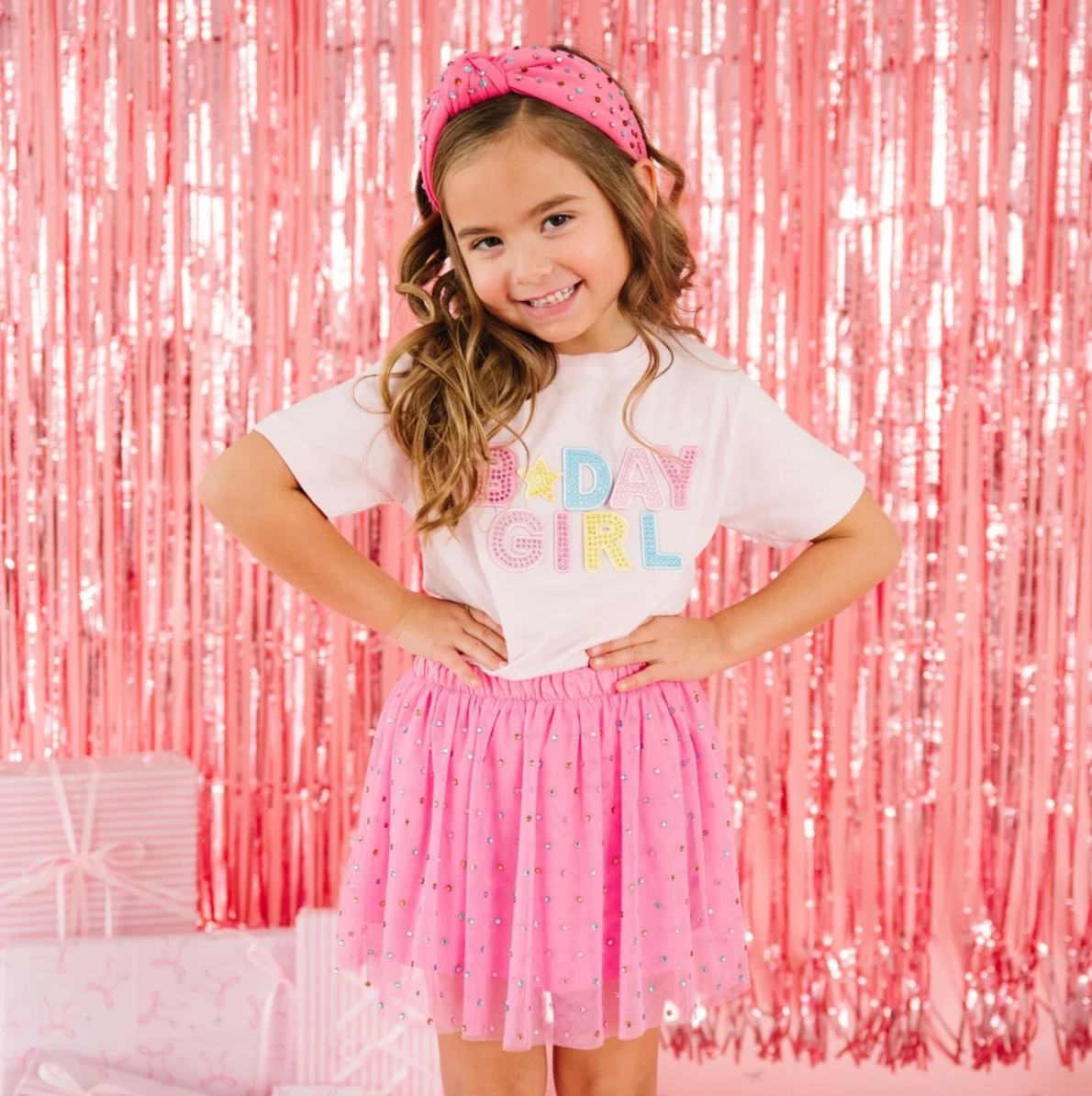 Birthday Girl Rhinestone Patch Short Sleeve T-Shirt