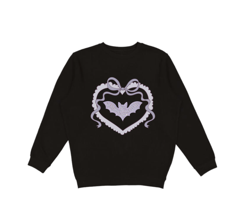 Rhinestone Bat Patch Halloween Sweatshirt
