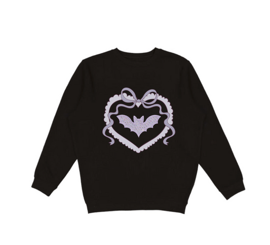 Rhinestone Bat Patch Halloween Sweatshirt