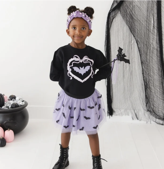 Rhinestone Bat Patch Halloween Sweatshirt