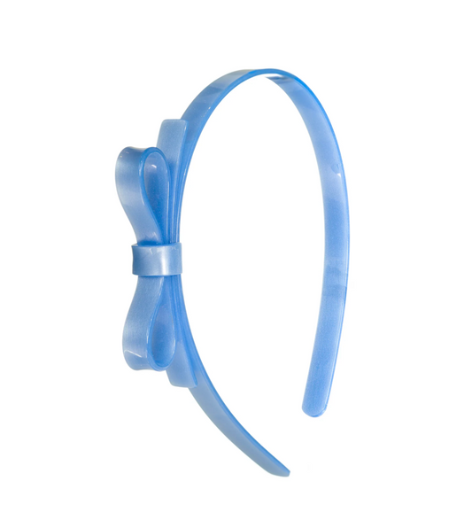 Thin Bow Blue Satin Headband
