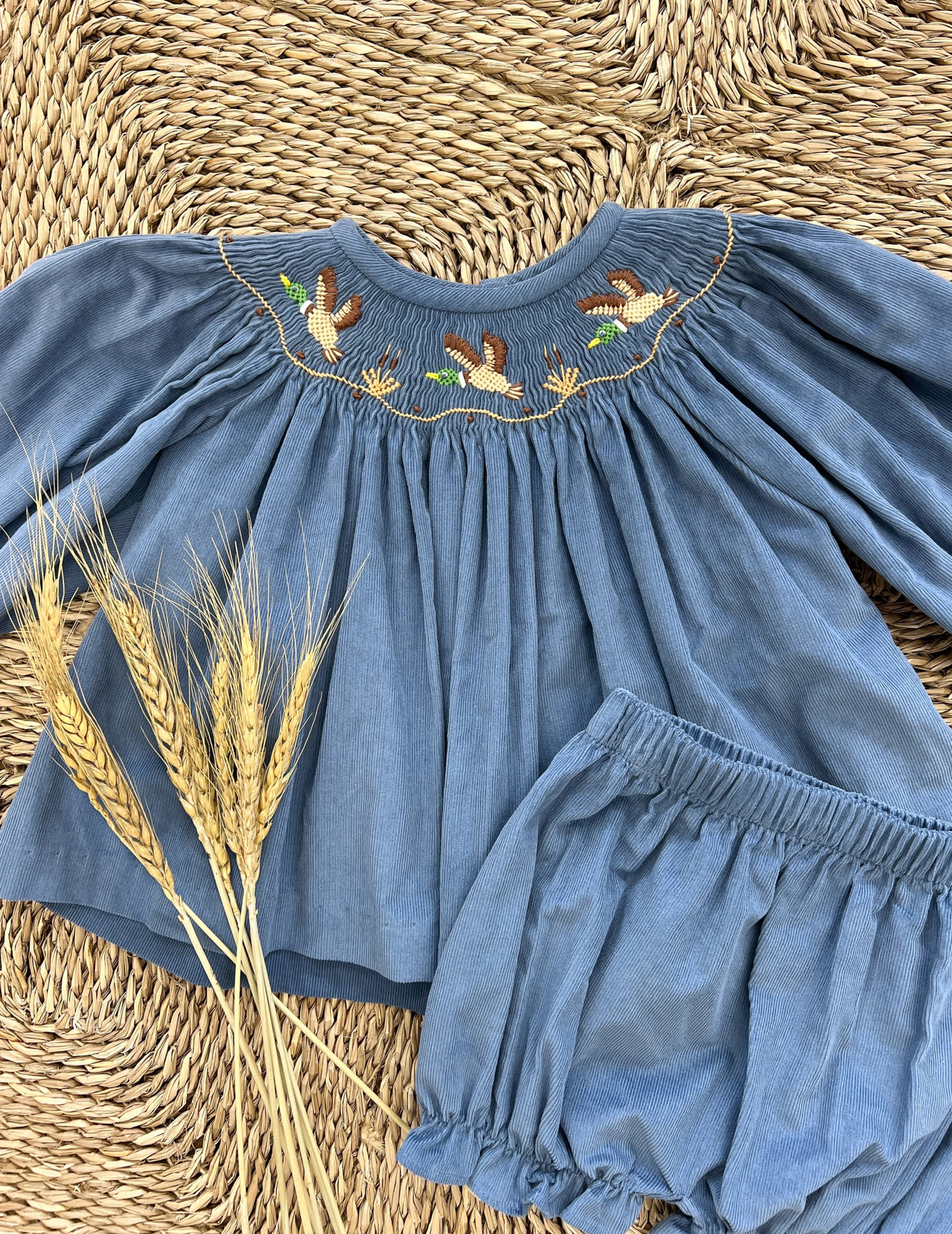 Smocked Bishop Bloomer Set- Flying Mallard