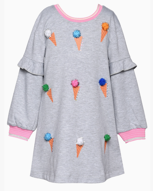 Ice Cream Pom Pom Ruffle Dress