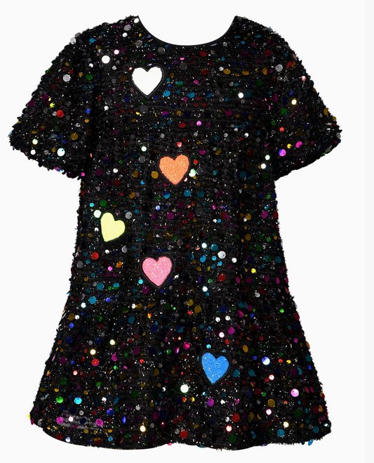 Sequin Tiered Dress w/ Heart Patch