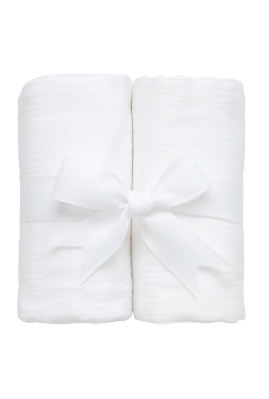 Seersucker Stripe Set of 2 Burps, White