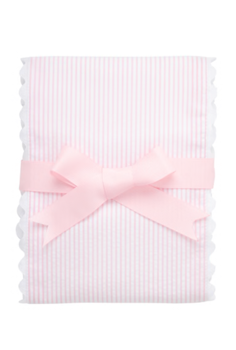 Seersucker Stripe Fancy Fabric Burp, Pink