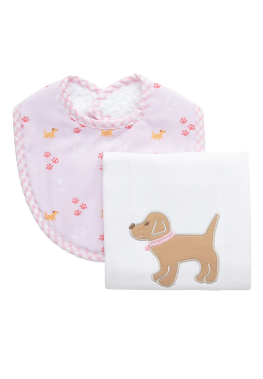 Pink Lab Puppy Burp Cloth & Bib Set
