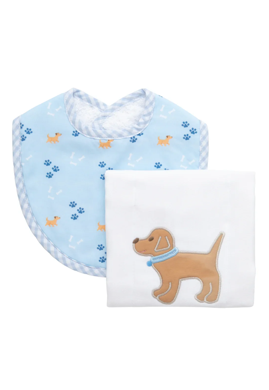 Blue Lab Puppy Burp Cloth & Bib Set