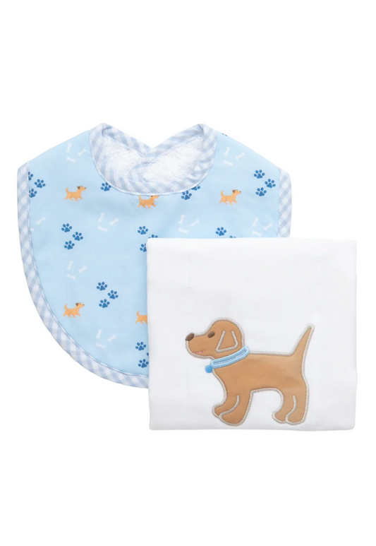 Blue Lab Puppy Burp Cloth & Bib Set