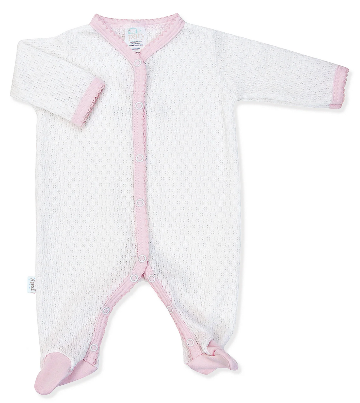 Footie White With Pink Pima Trim