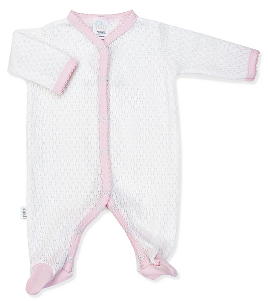 Footie White With Pink Pima Trim