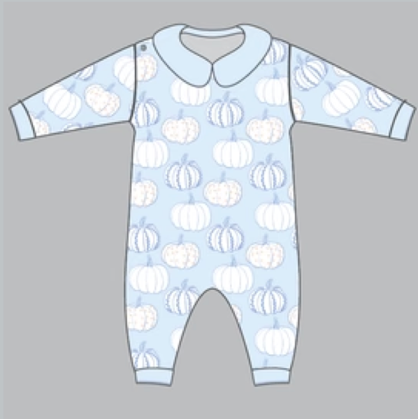 Boys Footless Playsuit Baby Blue Pumpkins