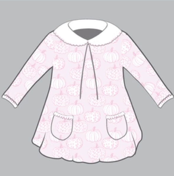 Long Sleeve Pocket Twirl- Pretty Pink Pumpkins