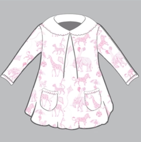 Long Sleeve Pocket Twirl- Pink Bubblegum Safari