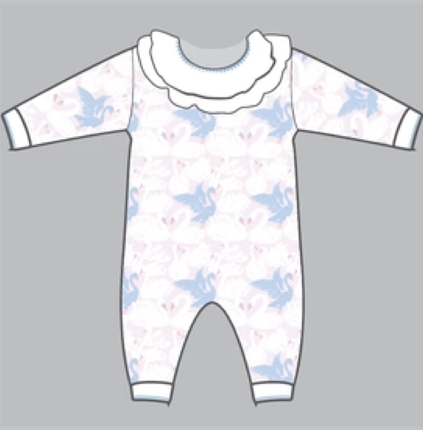 Girls Footless Playsuit with Ruffle Collar- Swan Lake
