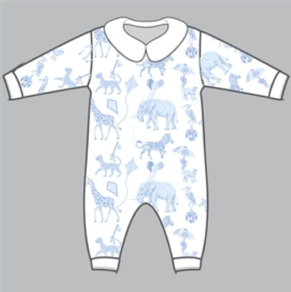 Boys Footless Playsuit Blue Bubblegum Safari