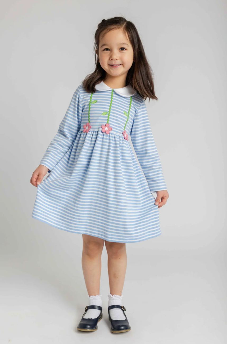Stripe Knit Dress with Flowers