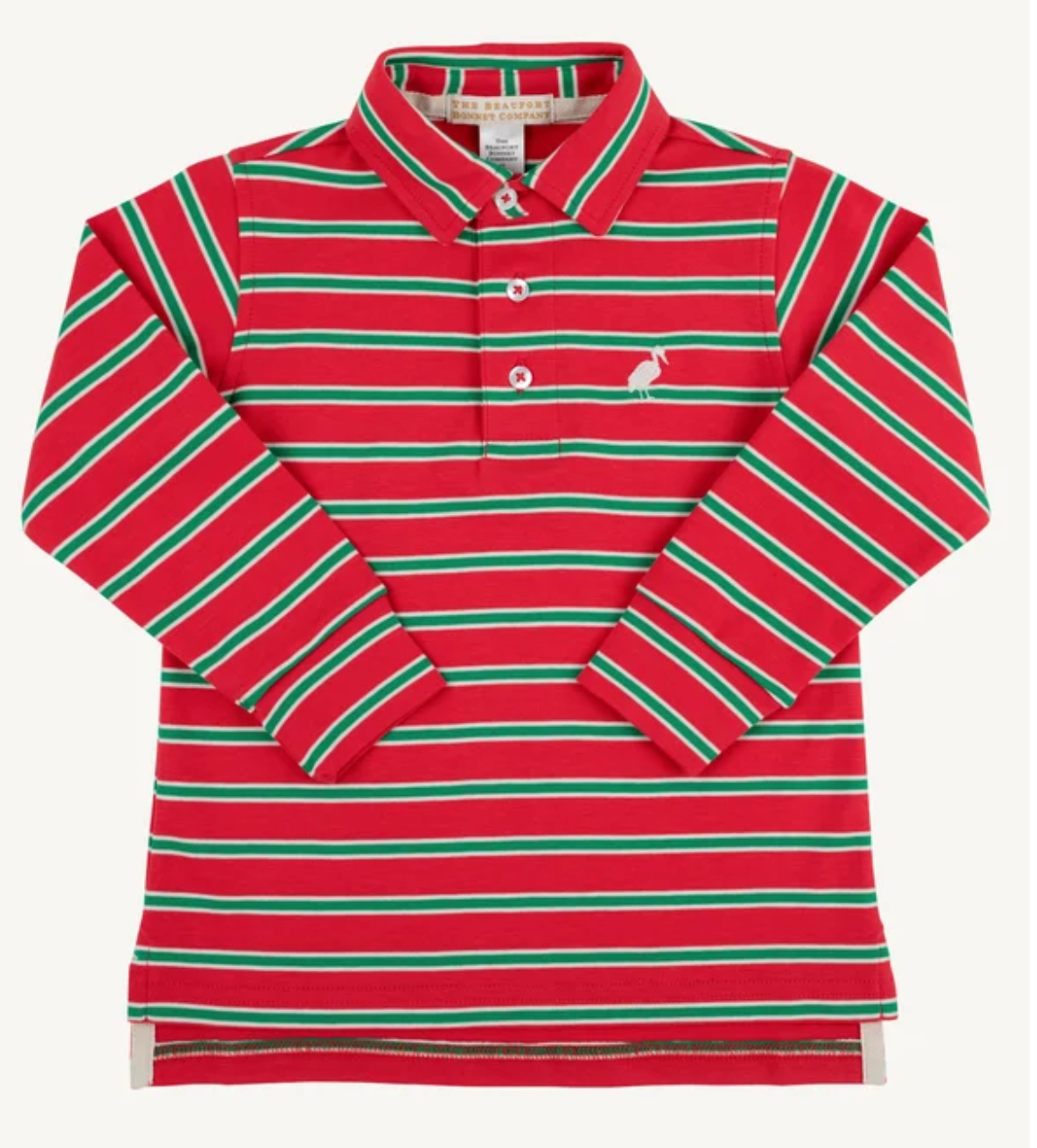 Prim and Proper Polo LS-Pima Richmond Red/Kiawah Kelly Green