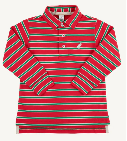 Prim and Proper Polo LS-Pima Richmond Red/Kiawah Kelly Green