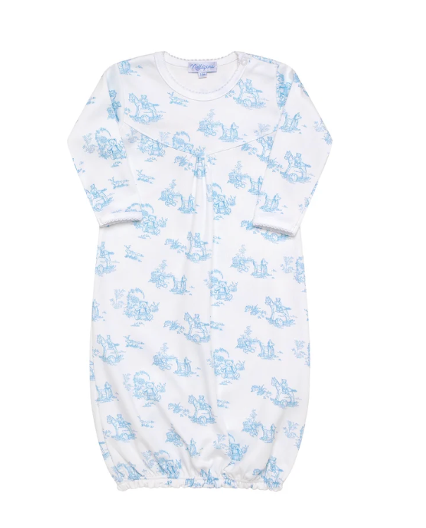 Blue Toile Baby Gown
