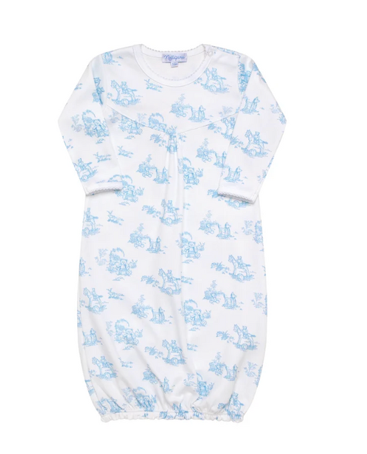 Blue Toile Baby Gown