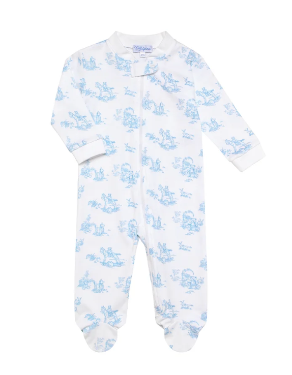 Blue Toile Zipper Footie