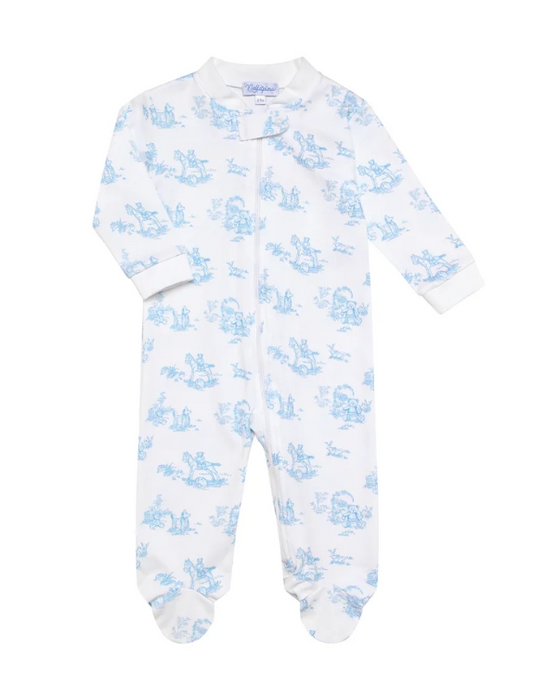 Blue Toile Zipper Footie