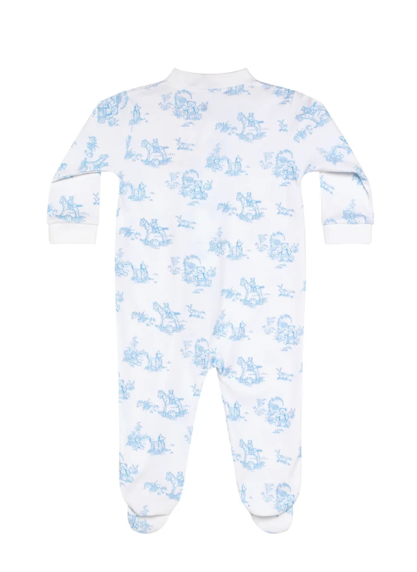 Blue Toile Zipper Footie