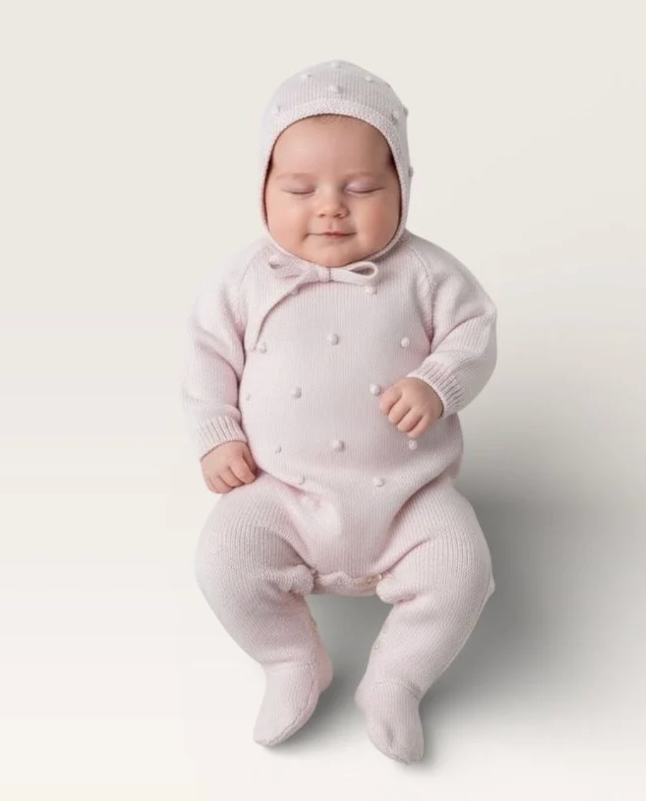 Raised Dot Footed Romper Pink