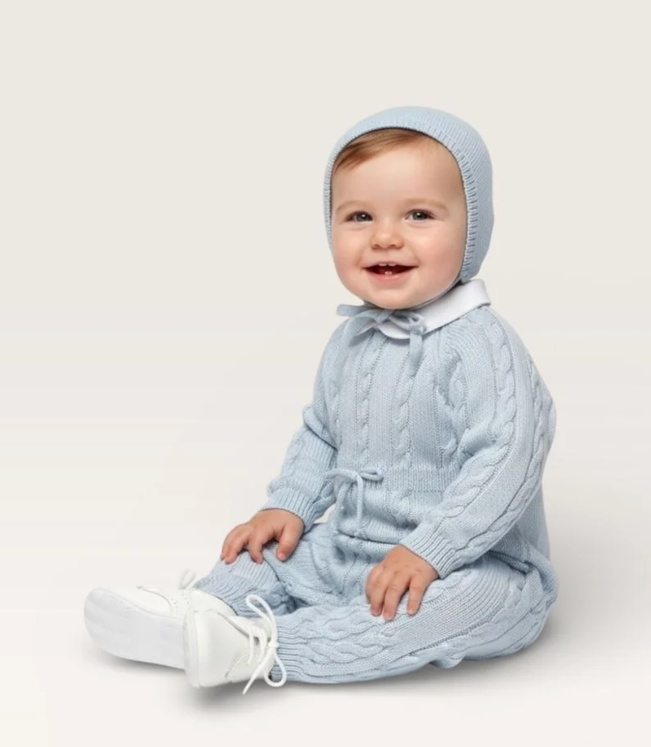 Cable Romper Light Blue