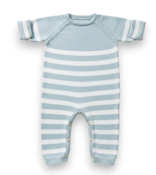 Striped Romper Button Legs Blue