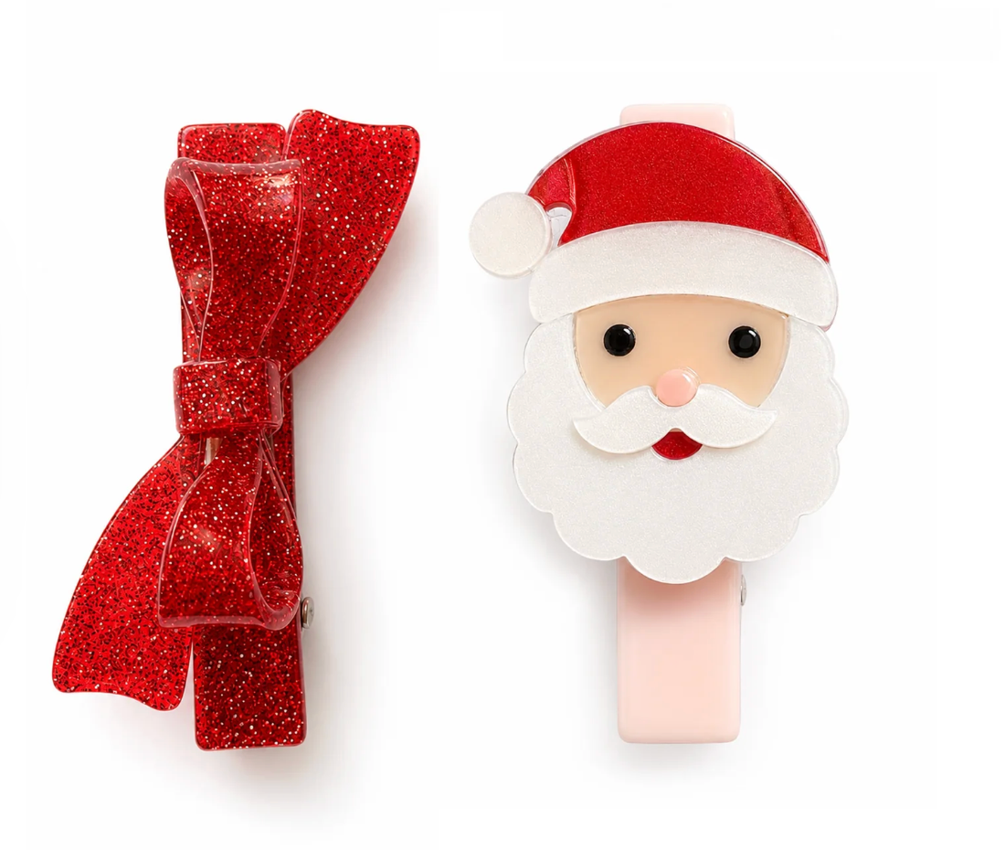 Santa Red Glitter Bow Hair Clips