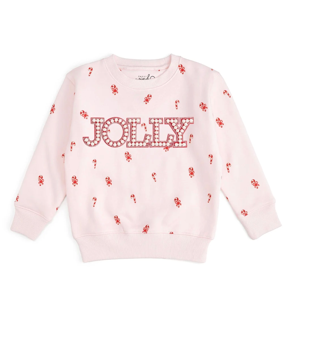 Jolly Pearl Patch Candy Cane Christmas Sweatshirt