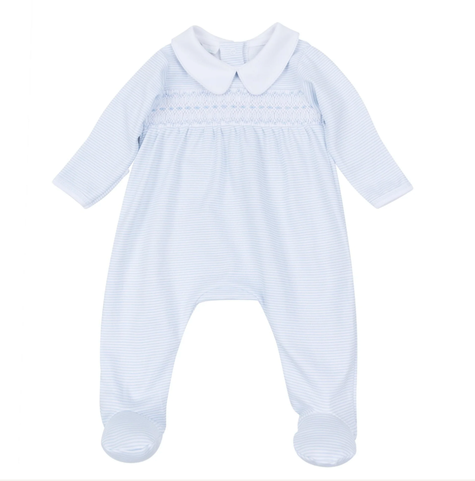 Benjamin Smocked Footie- Light Blue