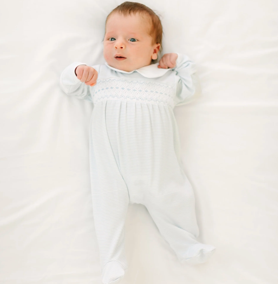 Benjamin Smocked Footie- Light Blue