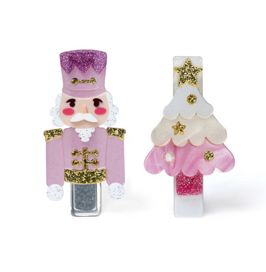 Nutcracker Tree Pink Hair Clips