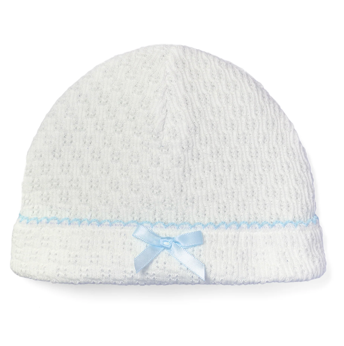 White Sailor Beanie with Blue Trim