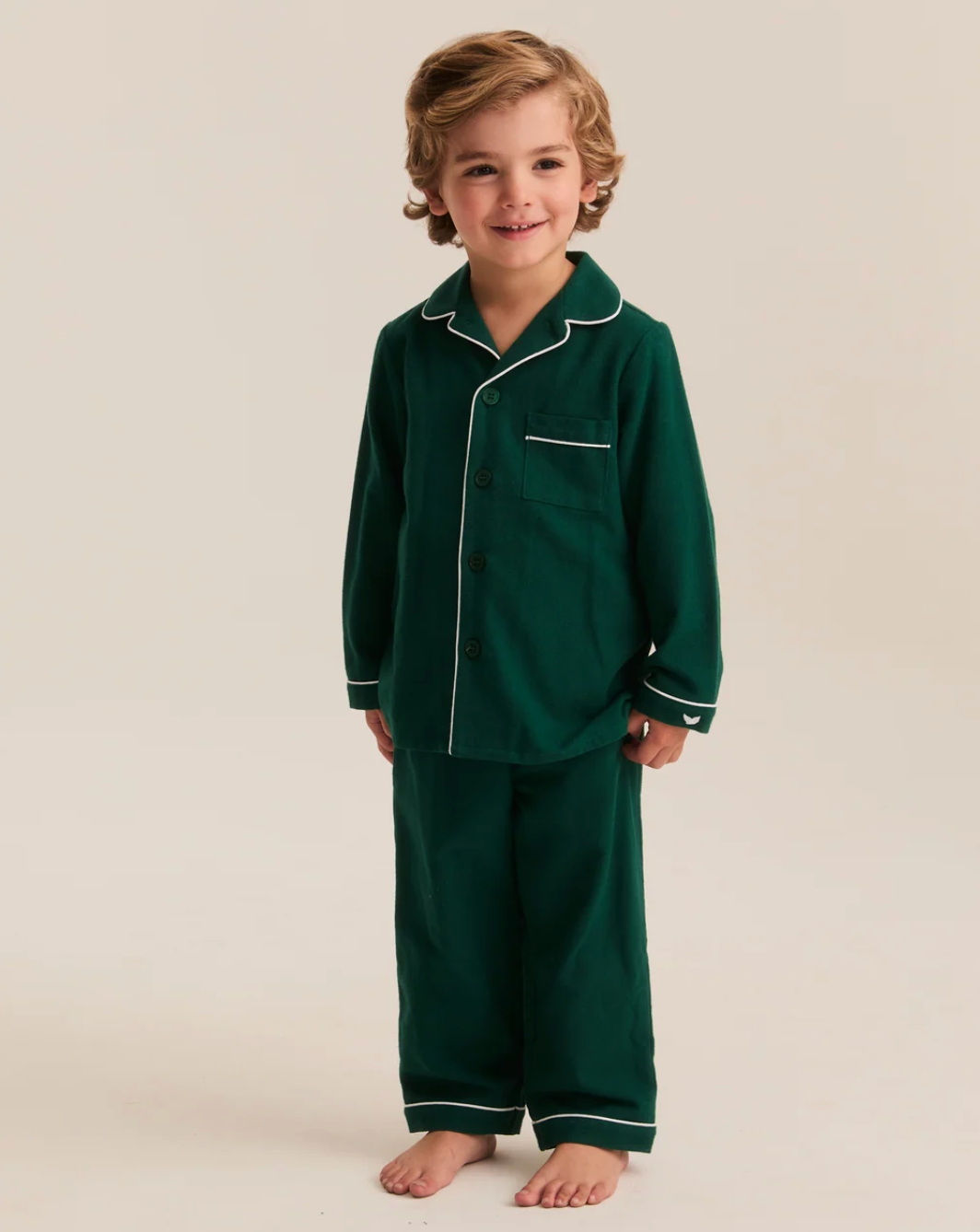 Kid's Flannel Pajama Set in Hunter Green