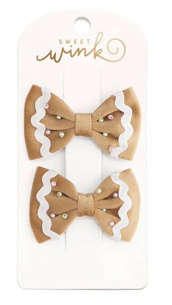 Gingerbread Velvet Bow Clip Set
