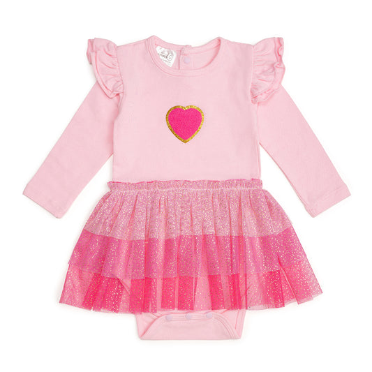 Pink Petal Valentine's Day Long Sleeve Tutu Bodysuit