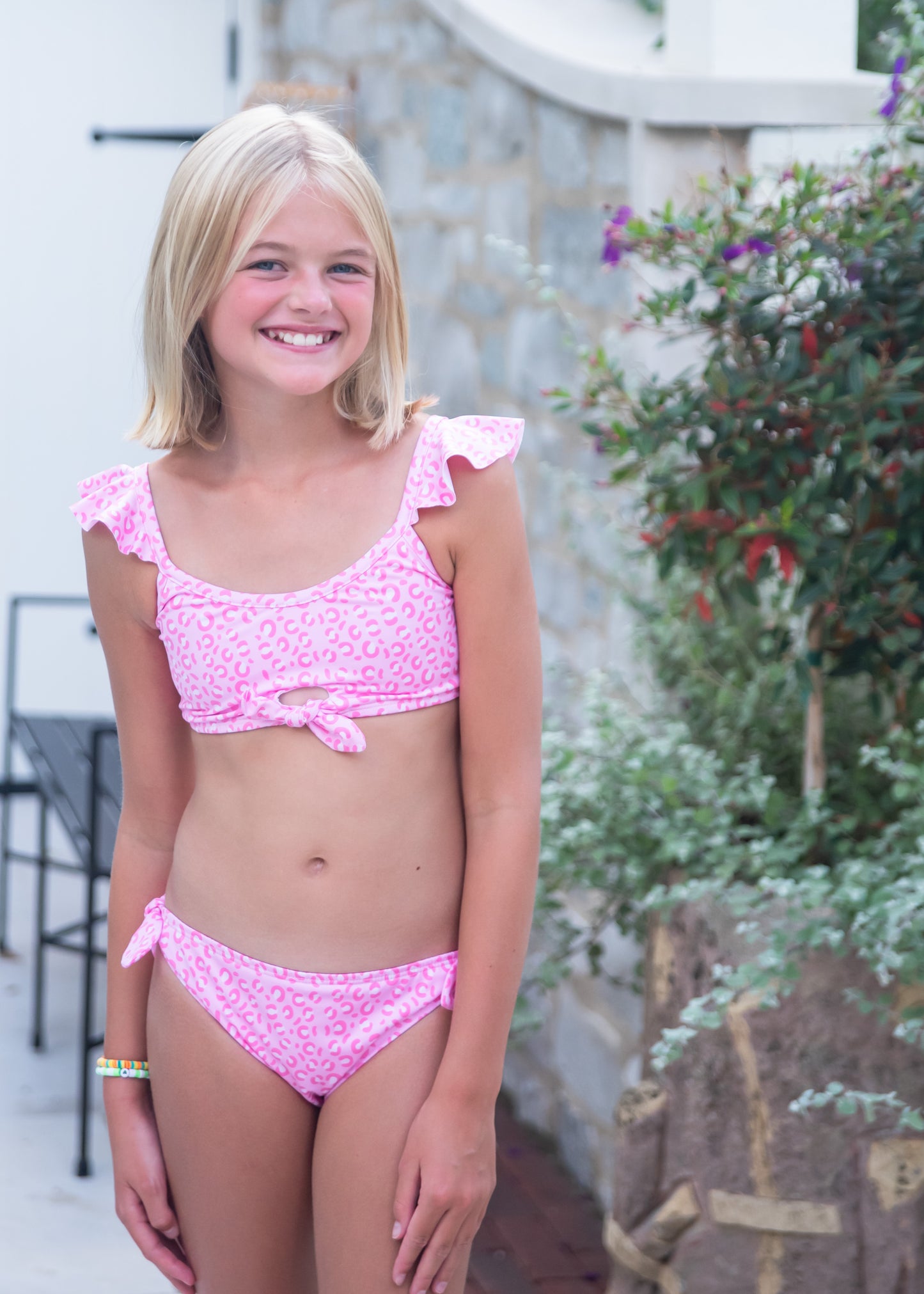 Pink Cheetah Knot Two Piece Swim