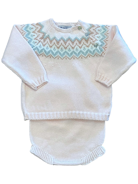 Fair Isle Herringbone Diaper Set Pink