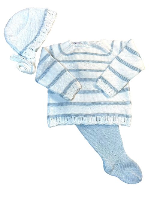 White and Light Blue Footed Set with Bonnet