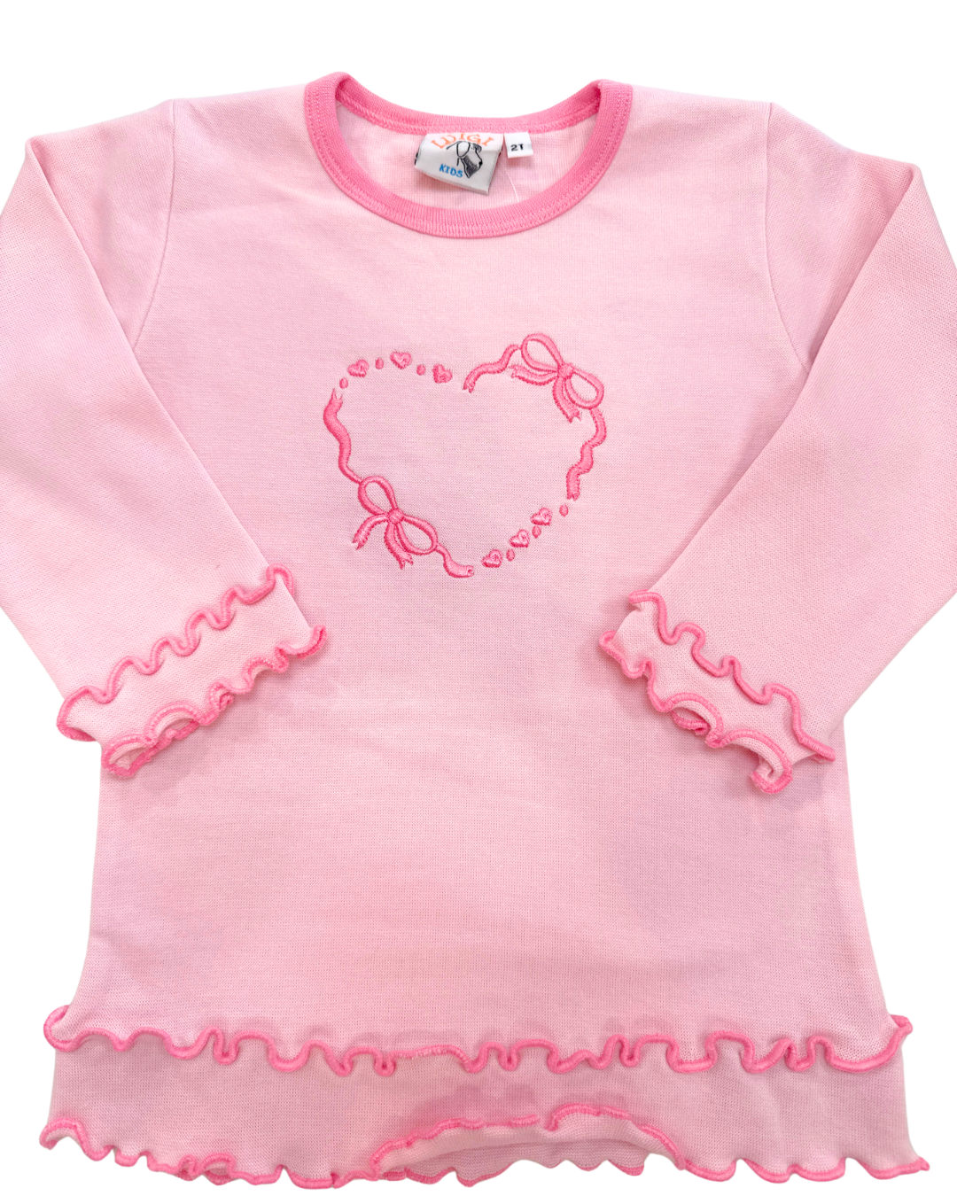 Heart Shape Bow- Ruffled Trim LS Shirt