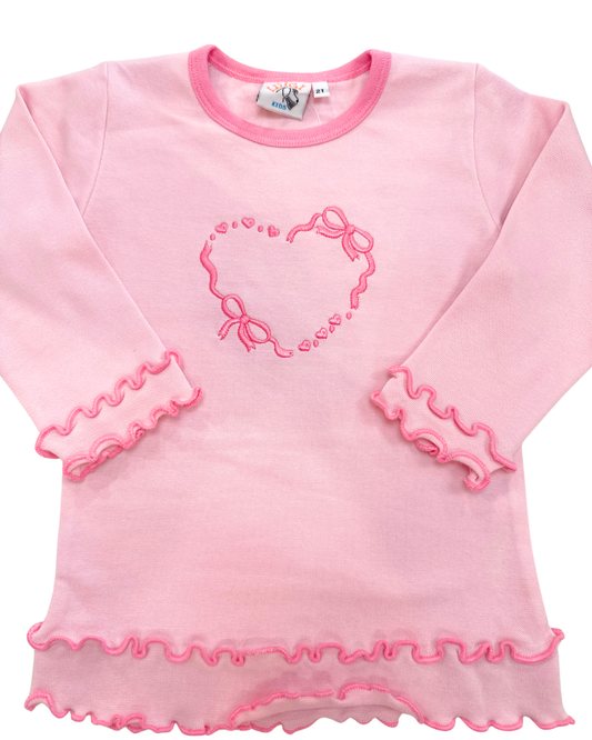 Heart Shape Bow- Ruffled Trim LS Shirt