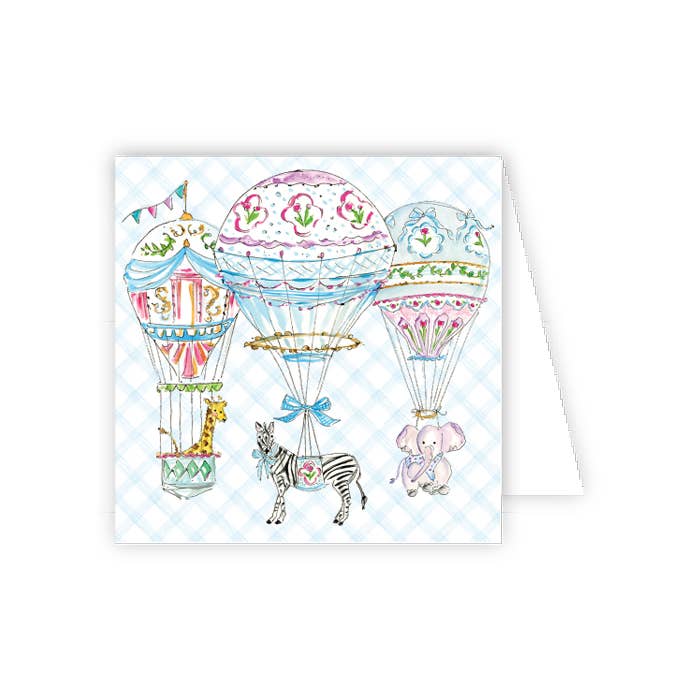 Blue Hot Air Balloon with Animals Enclosure Card