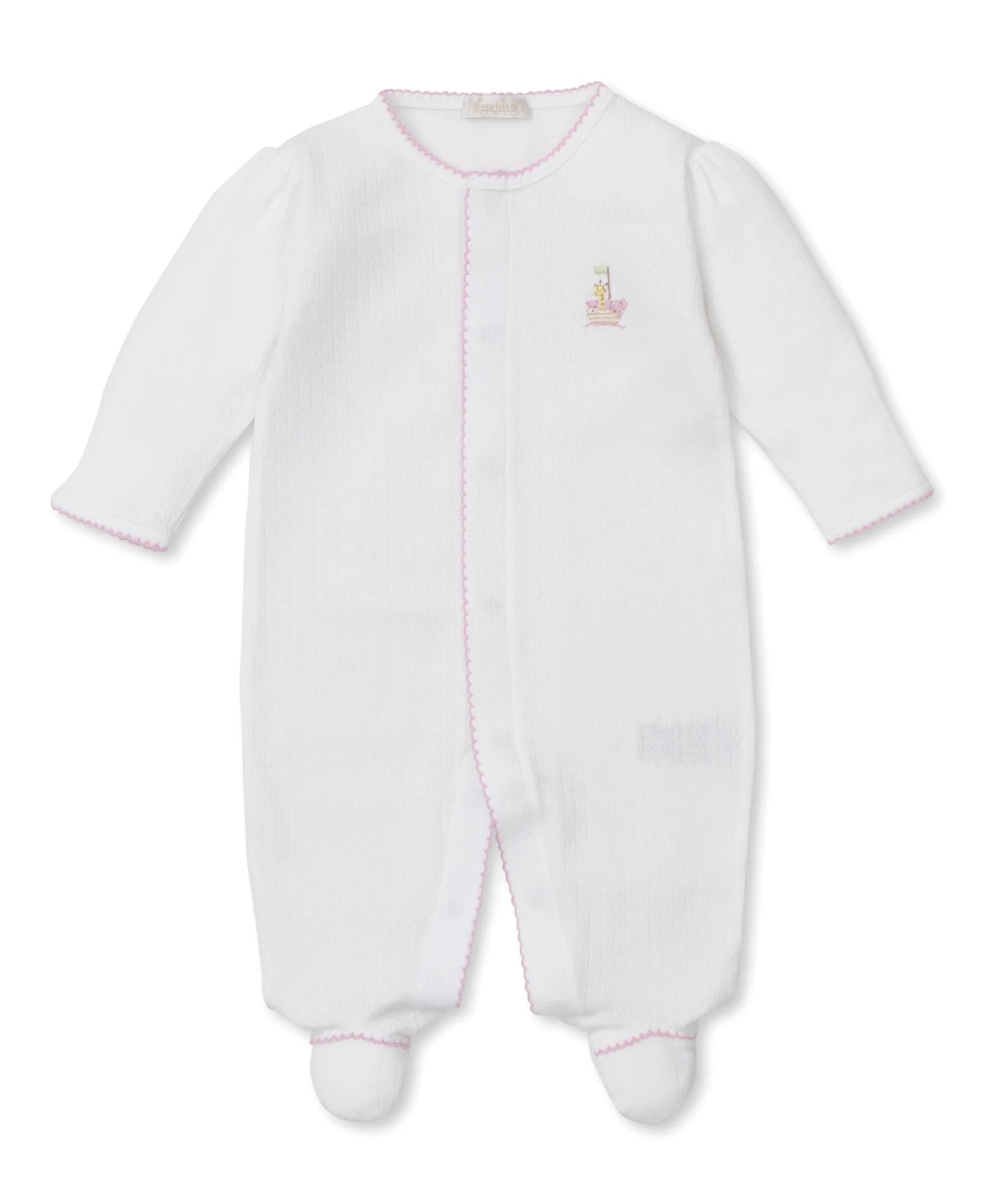 Premier Noah's Footie w/ Hand Embroidery White/Pink